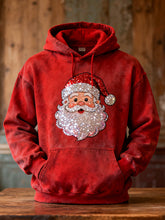 Sweat à capuche lavé motif de Père Noël brillant pour hommes